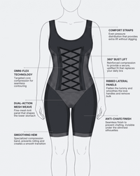 Omni-Flex Wide Strap Mid Thigh Full Body Shaper Black