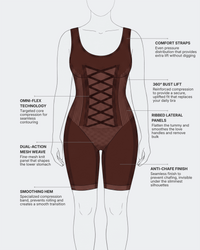 Omni-Flex Wide Strap Mid Thigh Full Body Shaper Brown