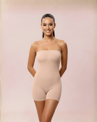 Neckline-ready bodysuit ||| Clean, straight bandeau top that keeps the upper body bare while shaping from bust to mid-thigh.