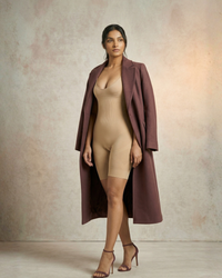 Wide Strap Mid Thigh Bodysuit Shapewear Open Crotch - Body Shaper