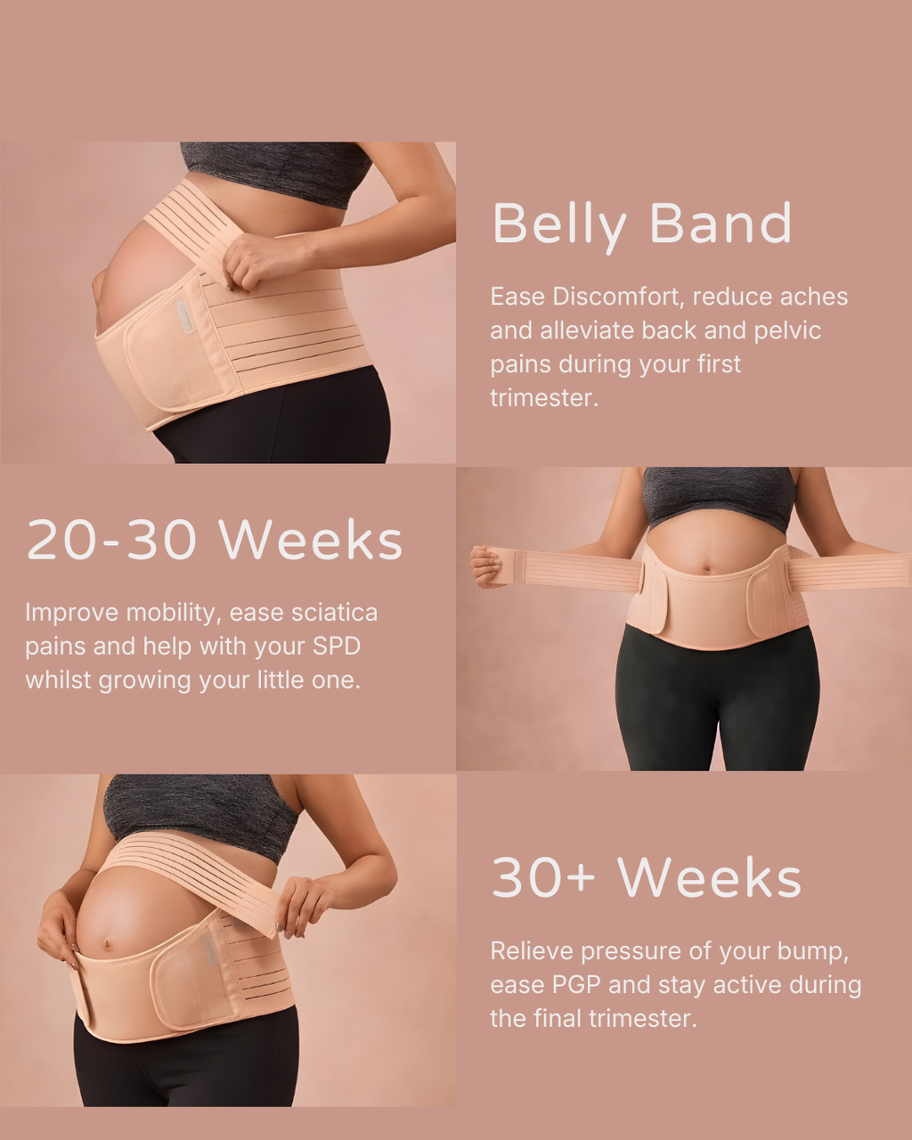 One Belt. Always ||| Your bump’s partner from first trimester to 30+ weeks. Adjust the wrap as you grow—support stays consistent.