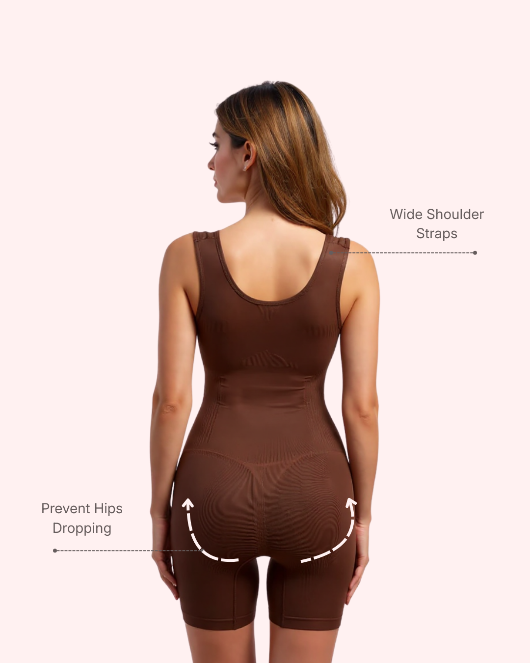 Wide Straps, Lifted Hips ||| Back view shows wide, comfy straps that don’t dig in, while targeted knit panels cup and lift the hips to prevent sagging.