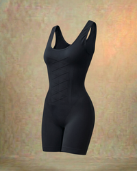 Omni-Flex Wide Strap Mid Thigh Full Body Shaper Black