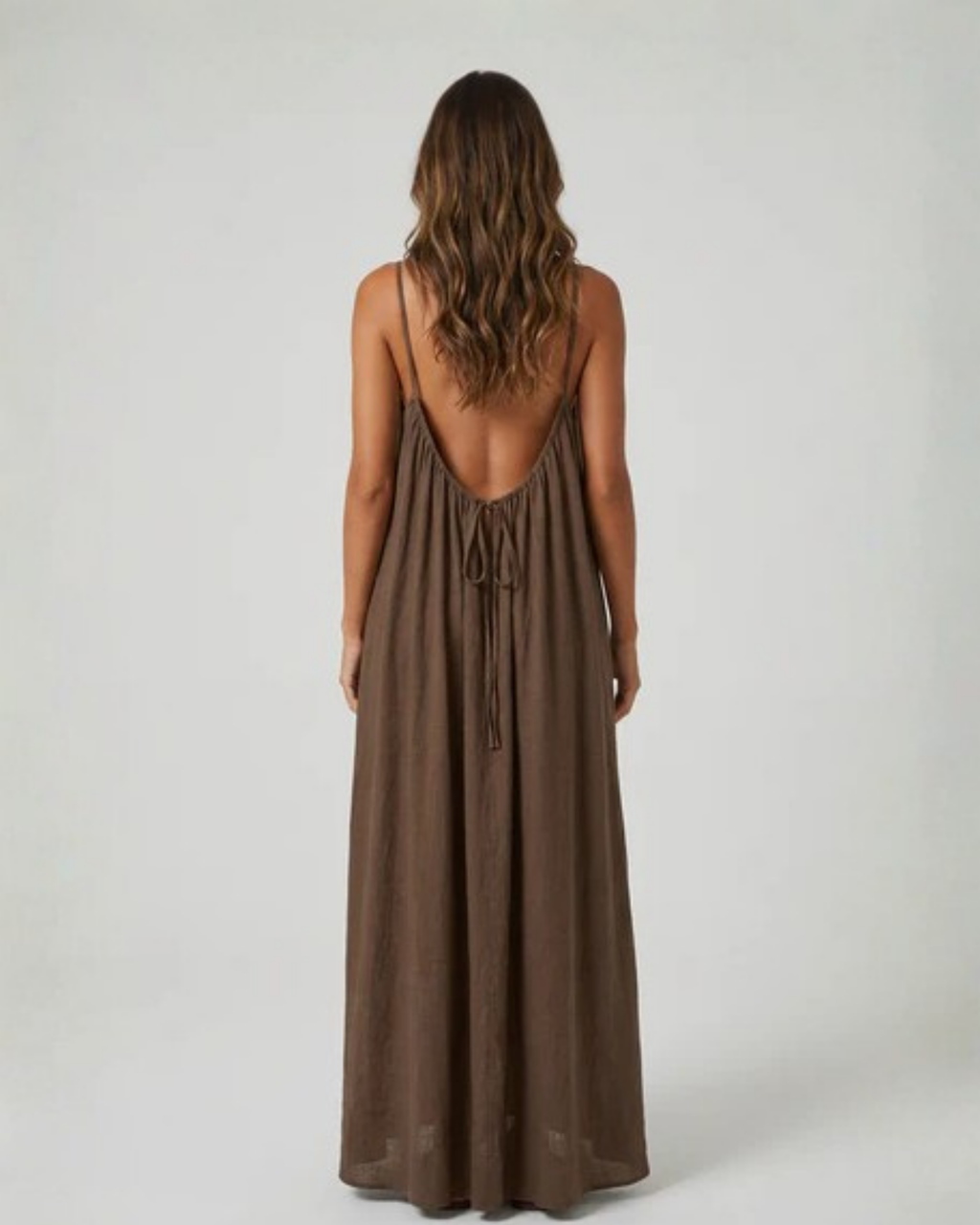 Amari Drape Backless Linen Maxi Dress - Espresso Dust