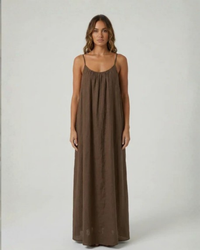 Amari Drape Backless Linen Maxi Dress - Espresso Dust