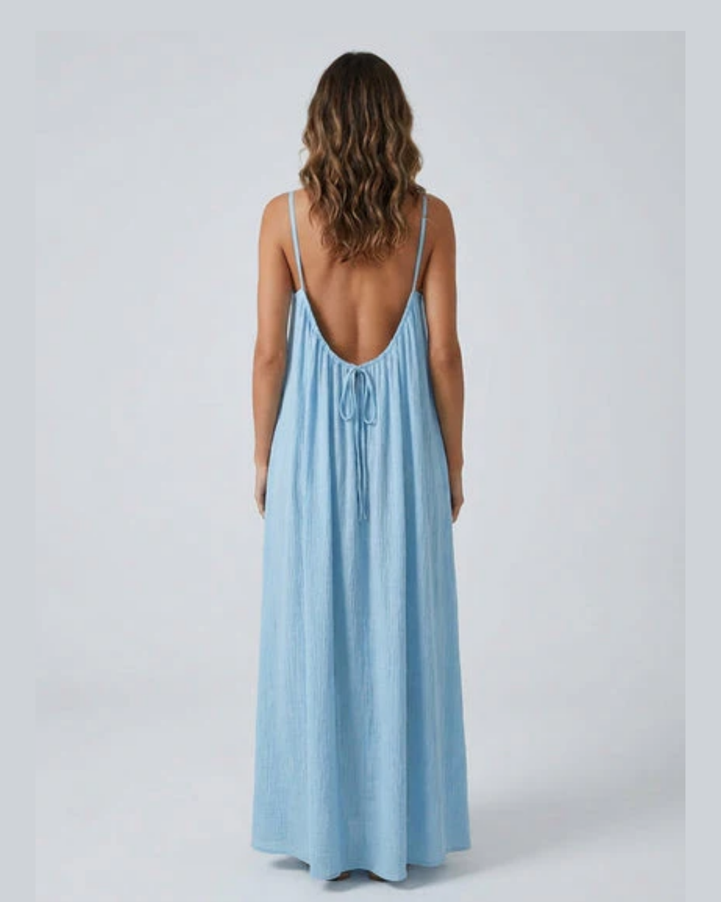 Amari Drape Backless Linen Maxi Dress - Glacier Blue