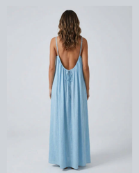 Amari Drape Backless Linen Maxi Dress - Glacier Blue