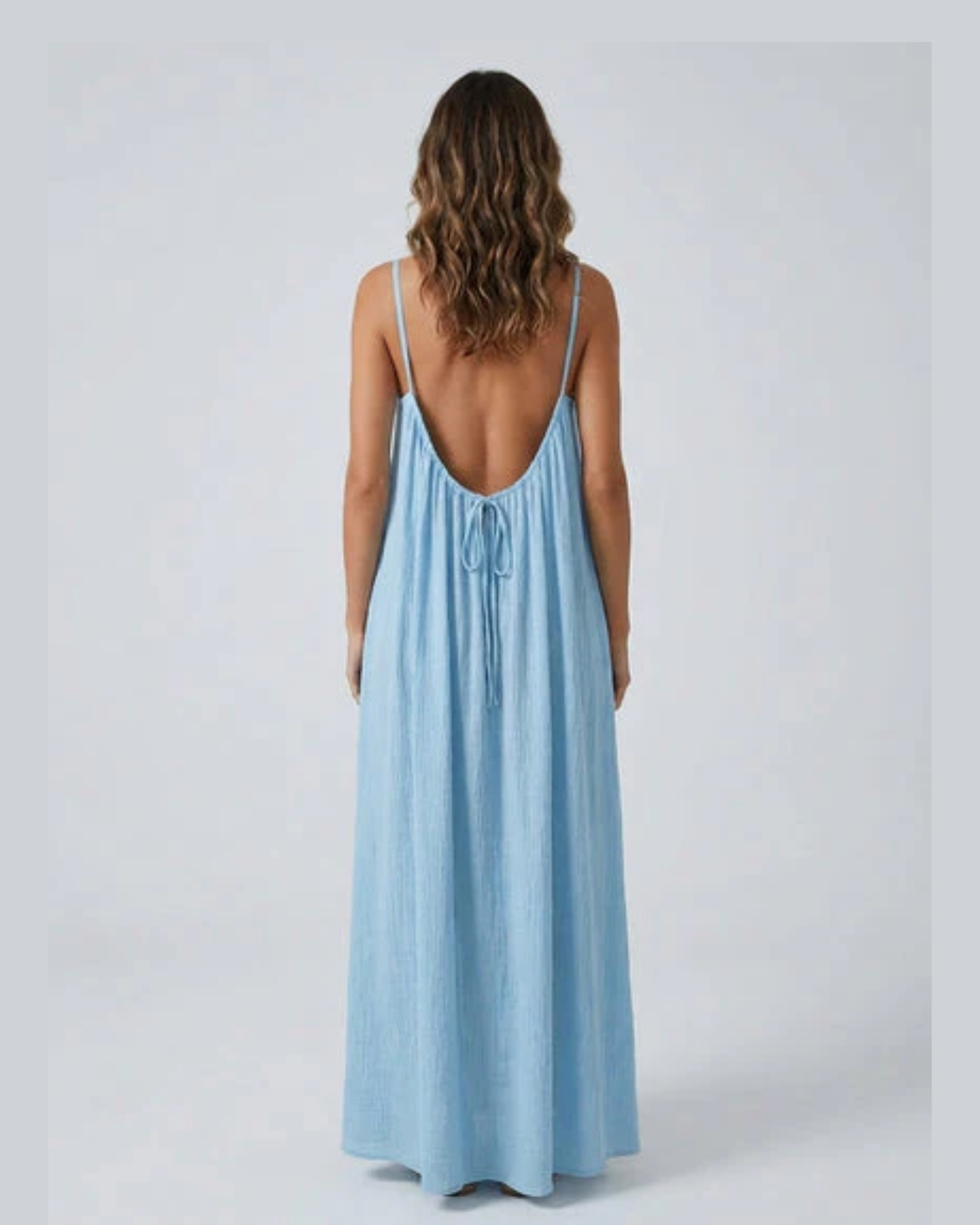 Amari Drape Backless Linen Maxi Dress - Glacier Blue