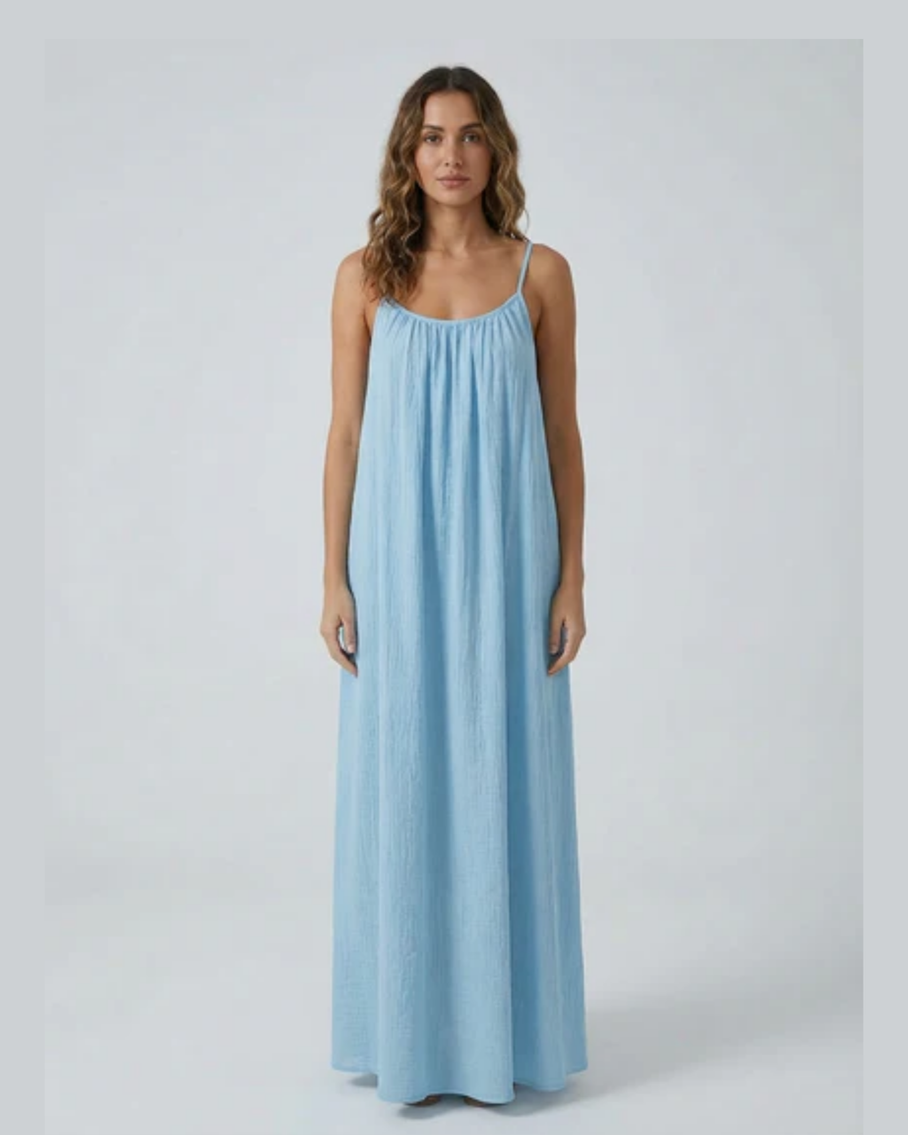 Amari Drape Backless Linen Maxi Dress - Glacier Blue