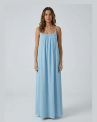 Amari Drape Backless Linen Maxi Dress - Glacier Blue