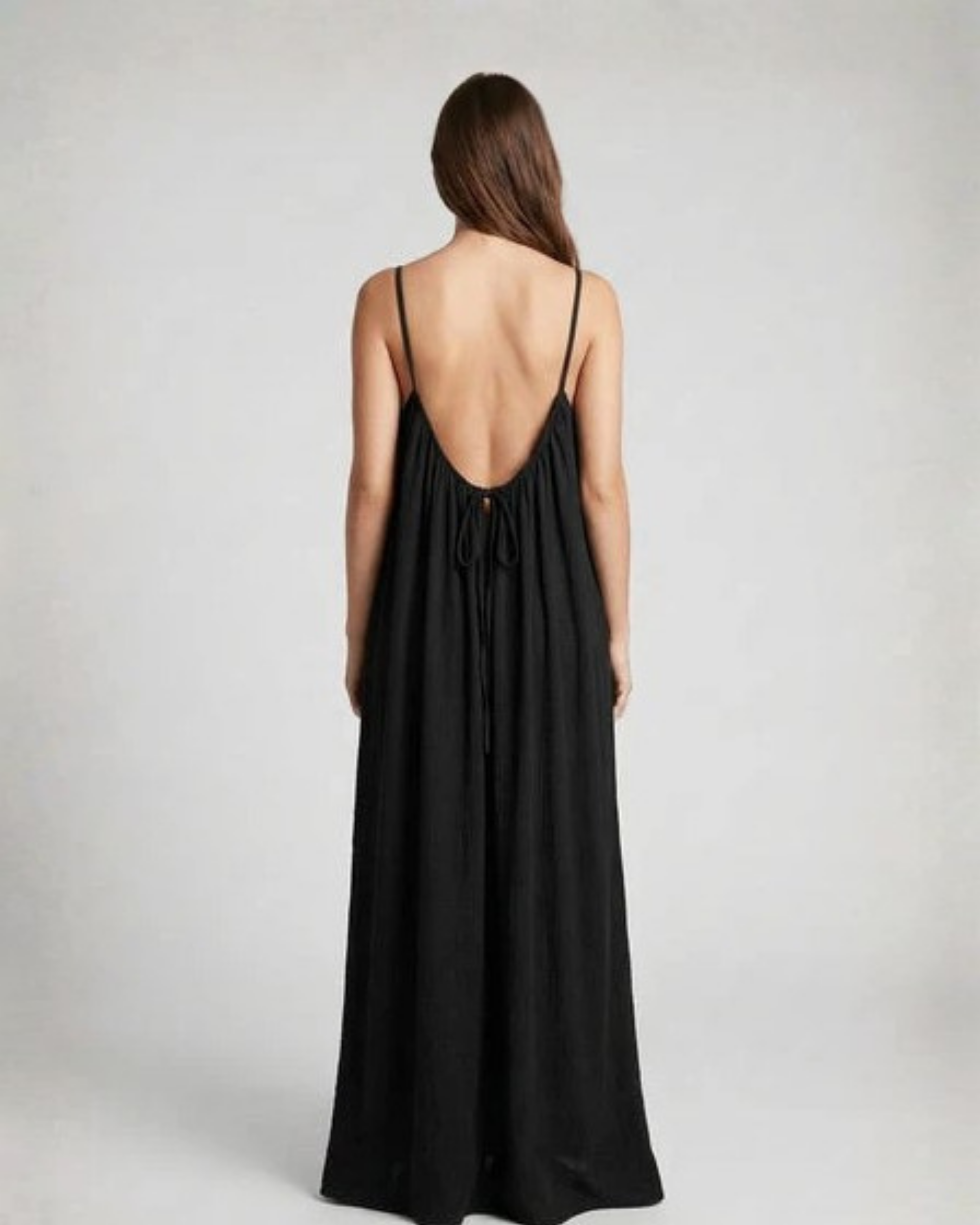 Amari Drape Backless Linen Maxi Dress - Kajal Black