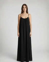 Amari Drape Backless Linen Maxi Dress - Kajal Black