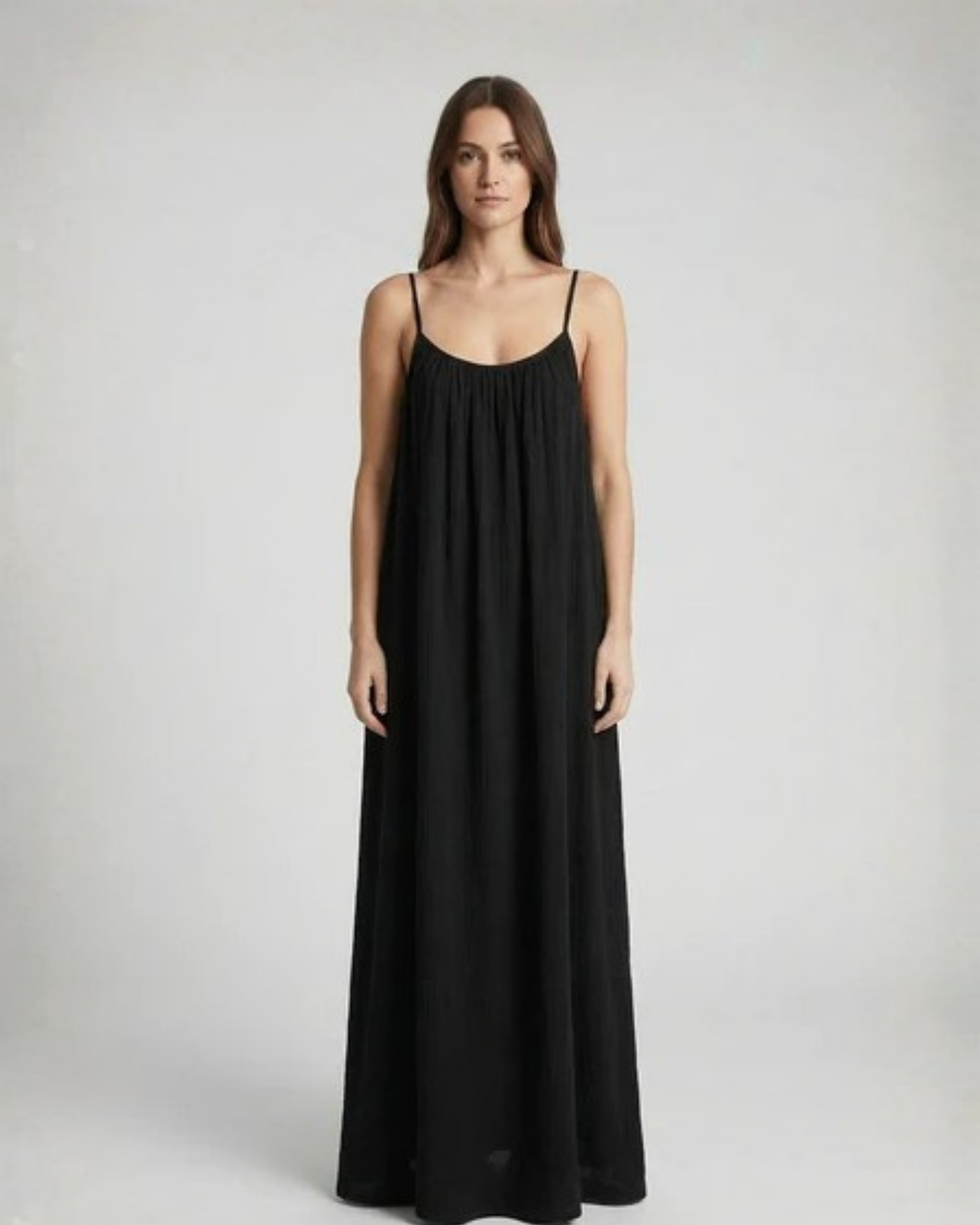 Amari Drape Backless Linen Maxi Dress - Kajal Black