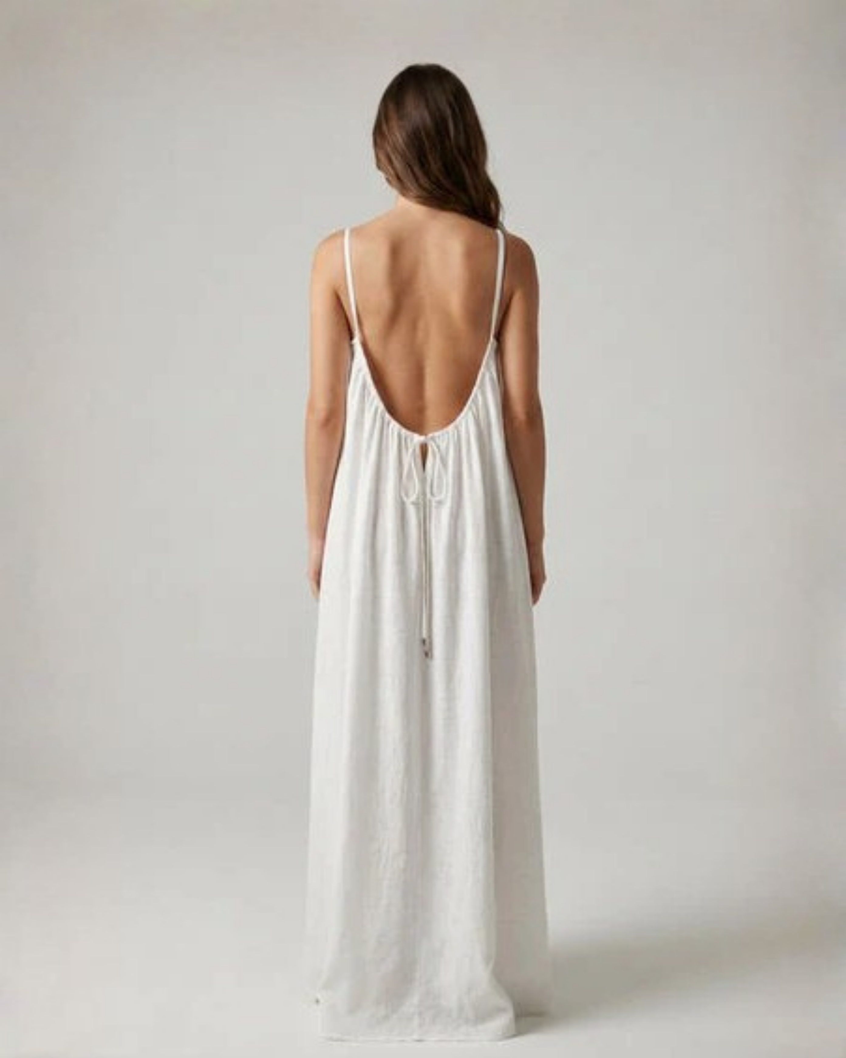 Amari Drape Backless Linen Maxi Dress - Malmal White