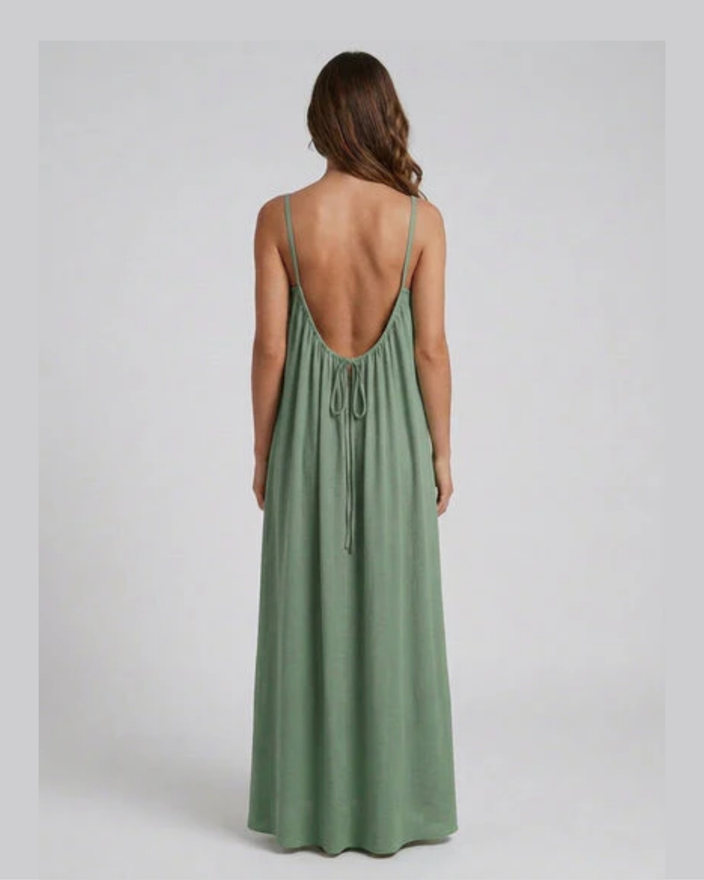 Amari Drape Backless Linen Maxi Dress - Matcha Green