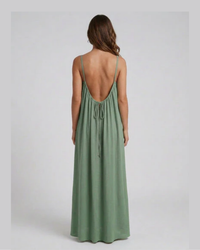 Amari Drape Backless Linen Maxi Dress - Matcha Green