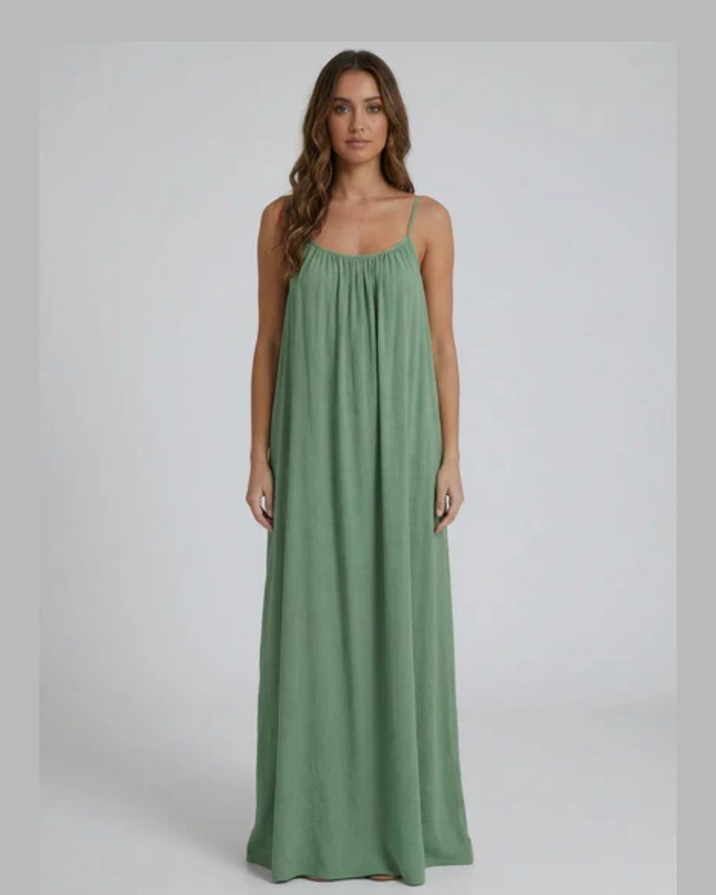 Amari Drape Backless Linen Maxi Dress - Matcha Green
