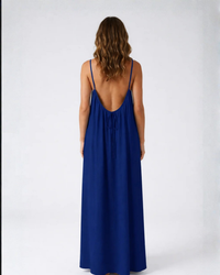 Amari Drape Backless Linen Maxi Dress - Neelam Blue