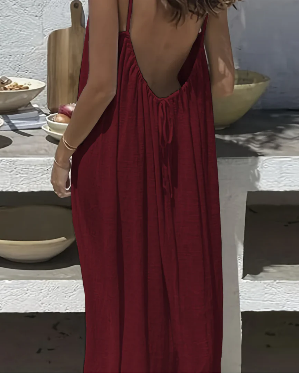 Amari Drape Backless Linen Maxi Dress - Kashmiri Plum