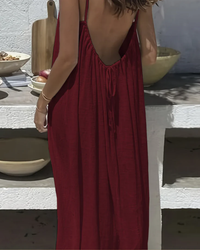 Amari Drape Backless Linen Maxi Dress - Kashmiri Plum