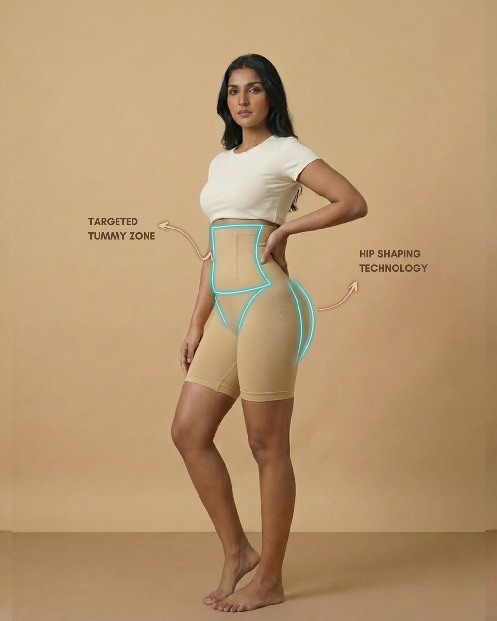 360° Smooth Belly + No Lines ||| Seamless, full-coverage shaping smooths the back, waist, and hips for a clean finish from every angle.