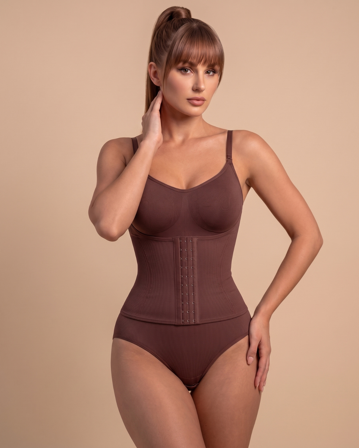 Cinch-Flex Adjustable Strap Full Body Shaper Brown