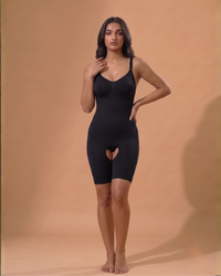 Curve-Flex Adjustable Strap Full Body Shaper Open Crotch Black