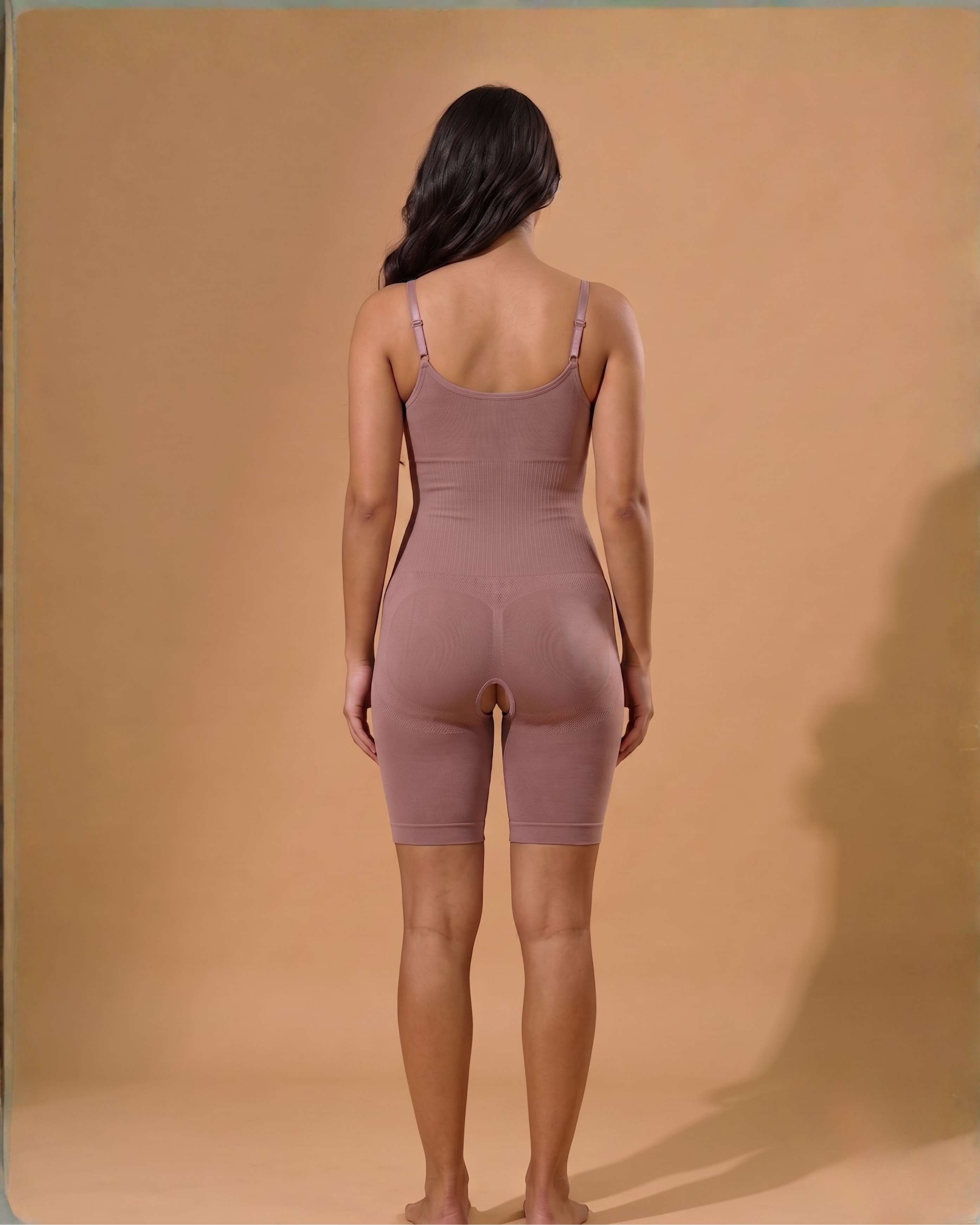 Curve-Flex Adjustable Strap Full Body Shaper Open Crotch Rose Gold