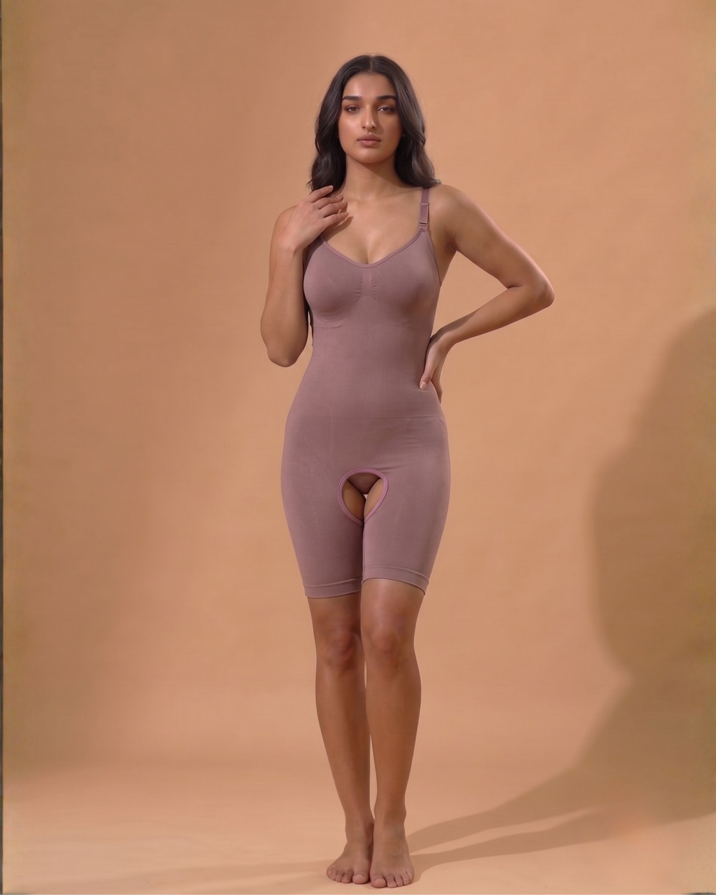Curve-Flex Adjustable Strap Full Body Shaper Open Crotch Rose Gold