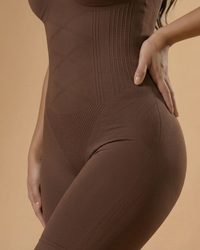 Omni-Flex Wide Strap Mid Thigh Full Body Shaper Brown