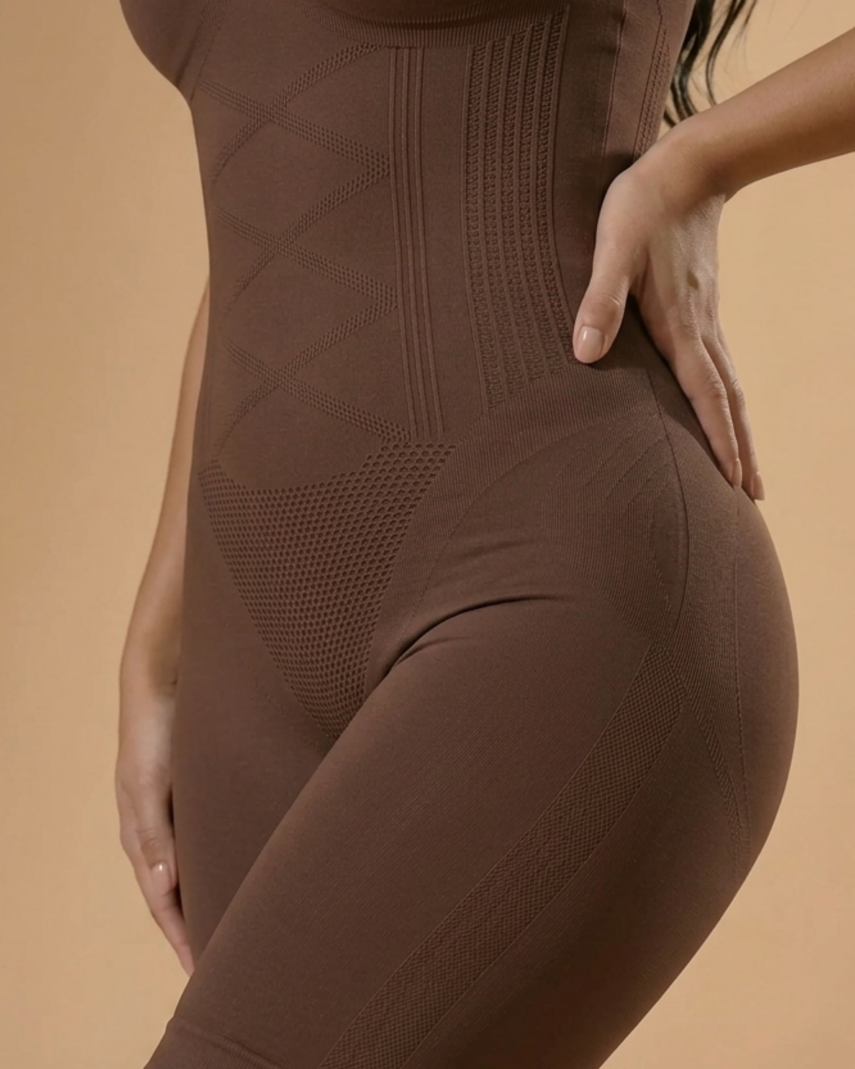 Omni-Flex Wide Strap Mid Thigh Full Body Shaper Brown