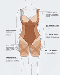 X-Flex Wide Strap Mid Thigh Full Body Shaper Open Crotch Skin